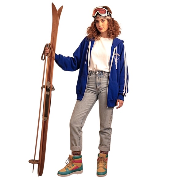 Vintage 70s 80s Aramis royal blue knit full zip hooded sportswear ski sweater L - Picture 1 of 16